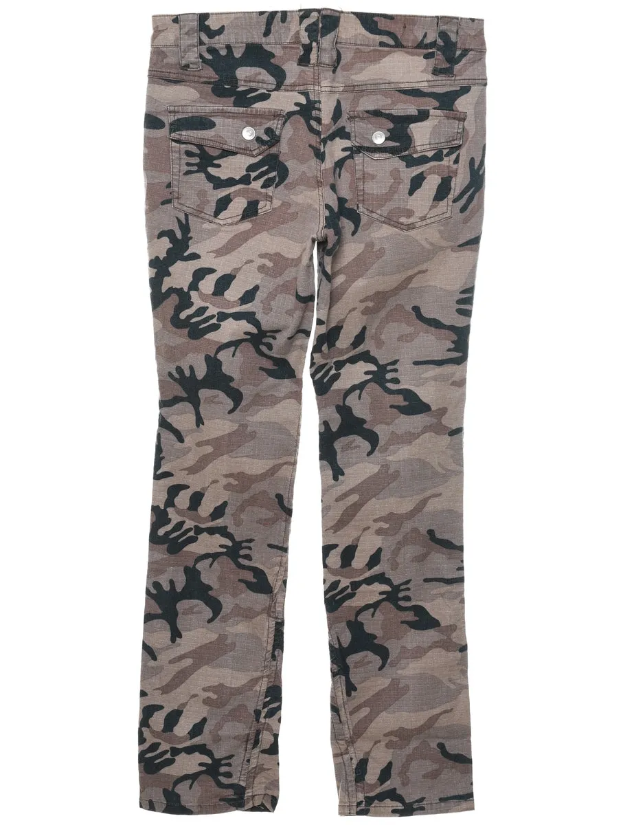 Camouflage Print Grey, Black & White Y2K Trousers - W30 L30