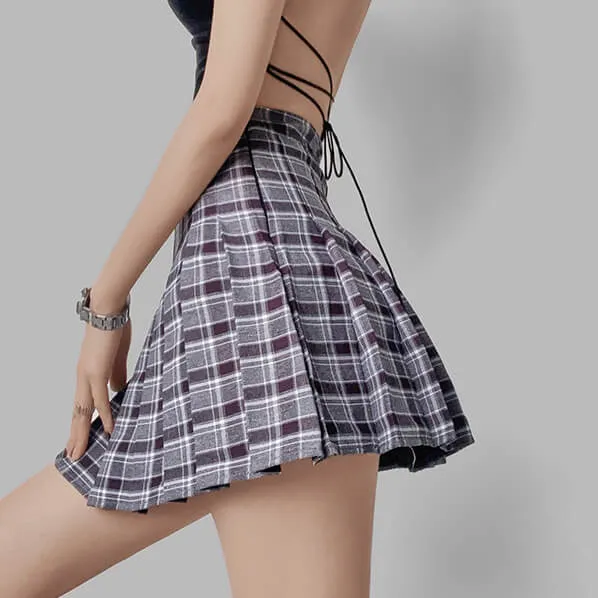 Candy plaid pleated skirt