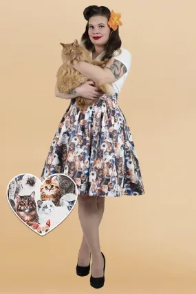 Carolyn Box Pleat Skirt in Cute Cat Print