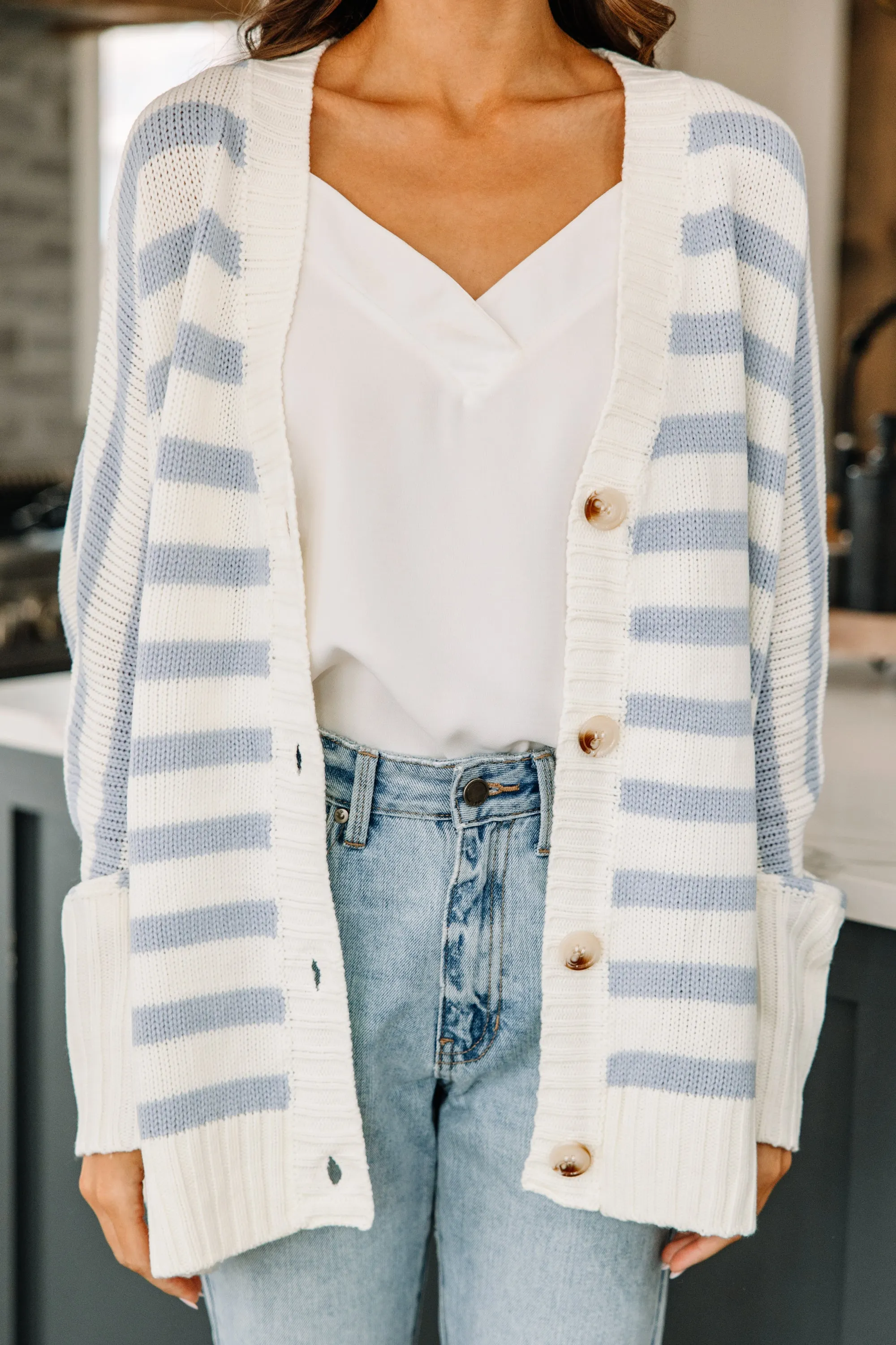 Carry Your Love Placid Blue Striped Cardigan