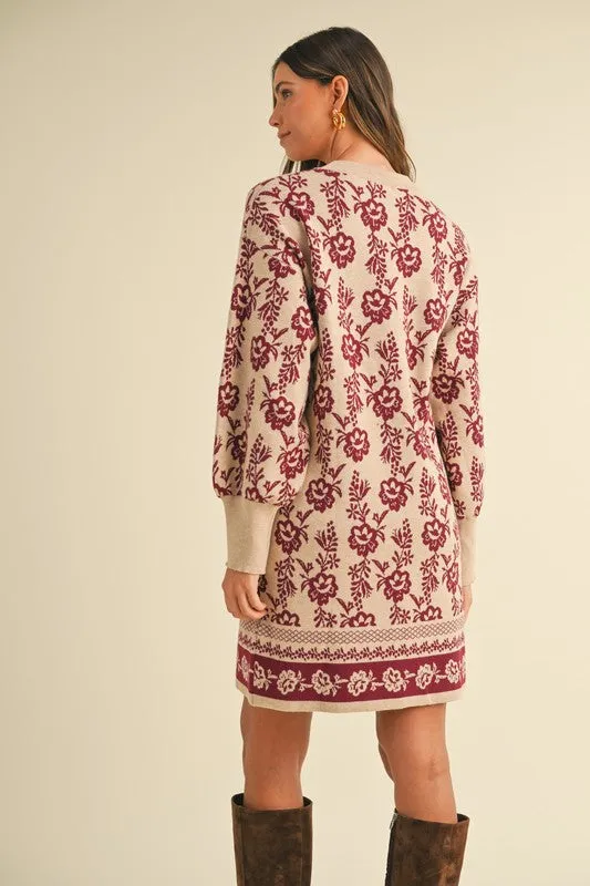 Chaylee Floral Jacquard Sweater Mini Dress