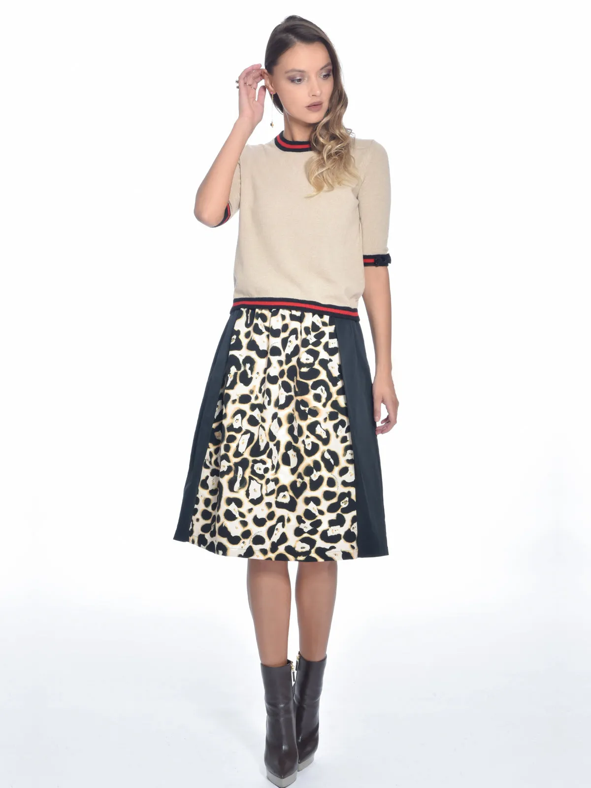 Cheetah Paneled Midi Skirt