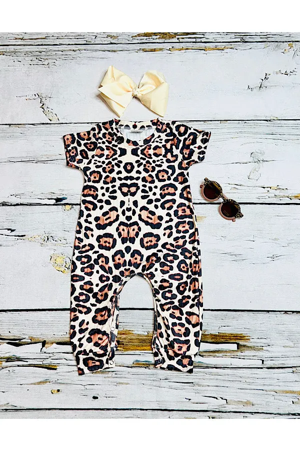 Cheetah print short sleeve baby romper 1143WY