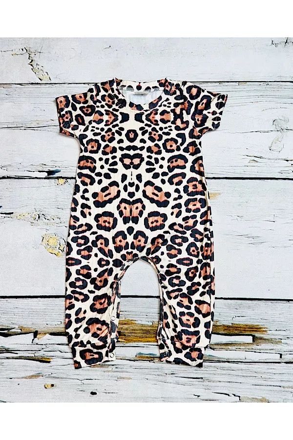 Cheetah print short sleeve baby romper 1143WY