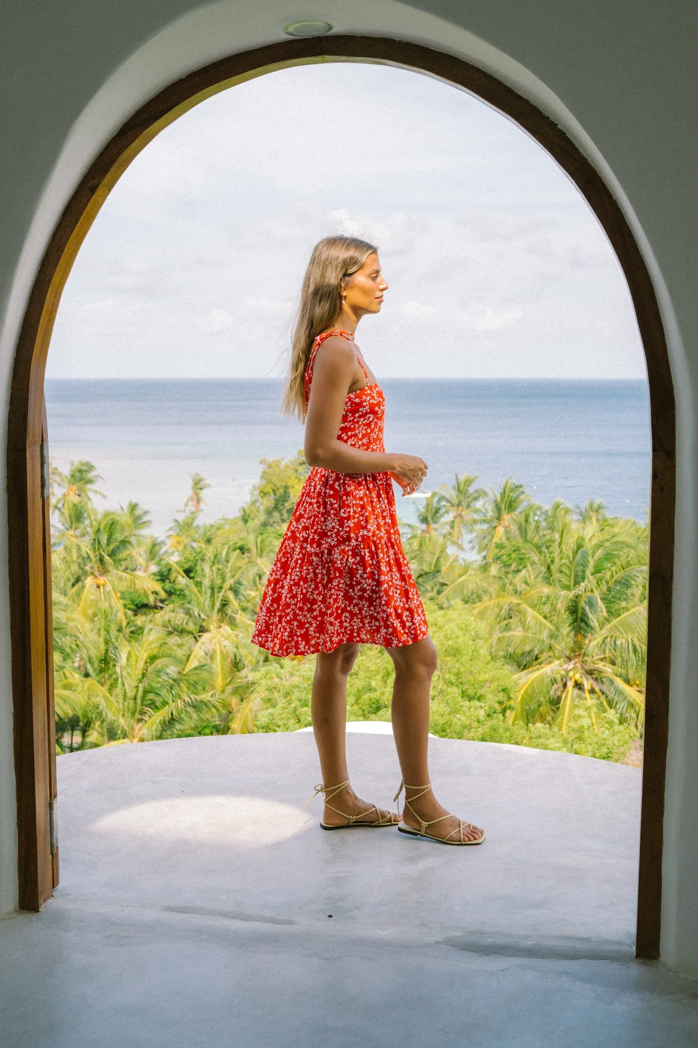 Cherrie Red Floral Tiered Mini Dress