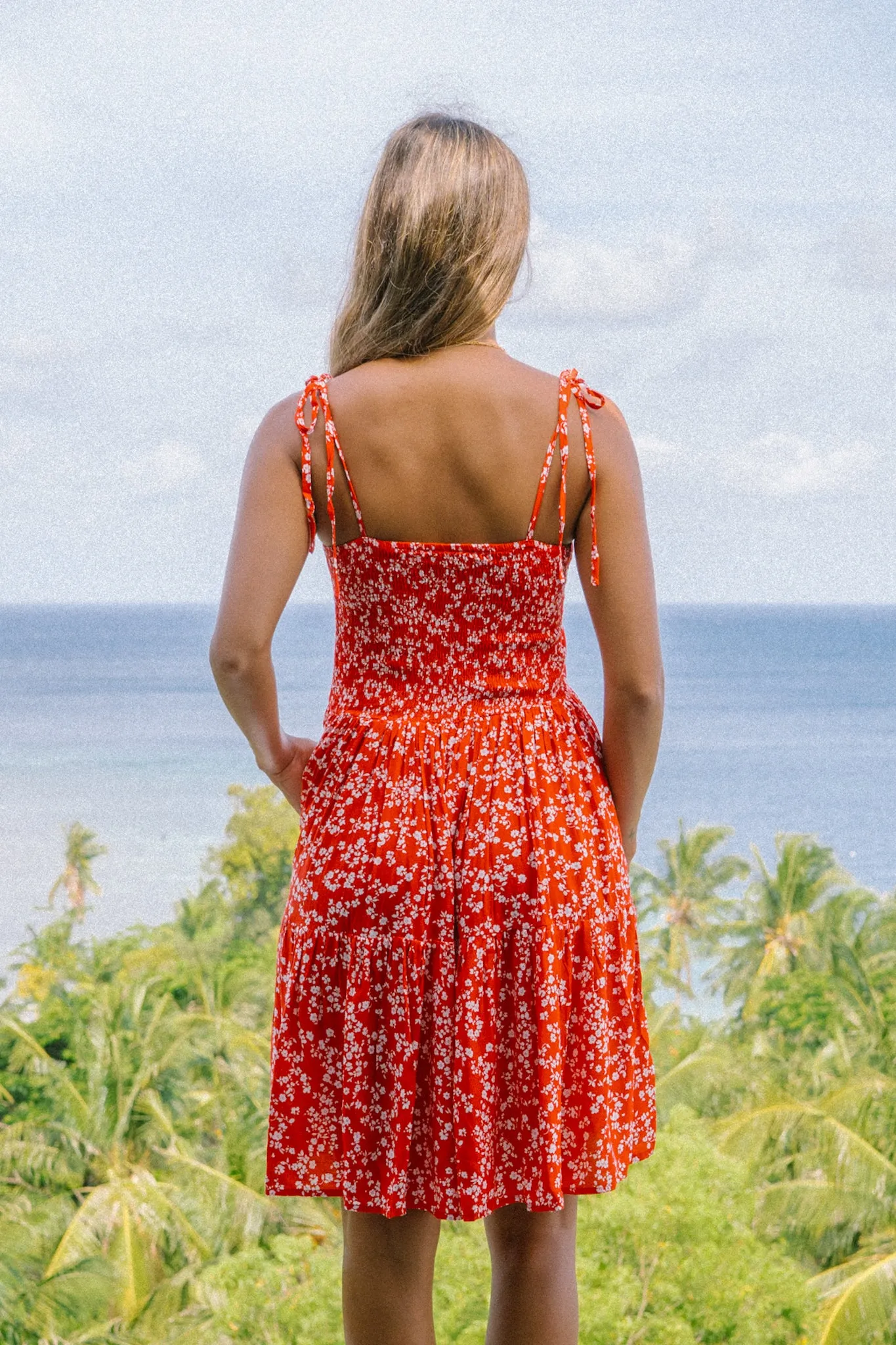 Cherrie Red Floral Tiered Mini Dress