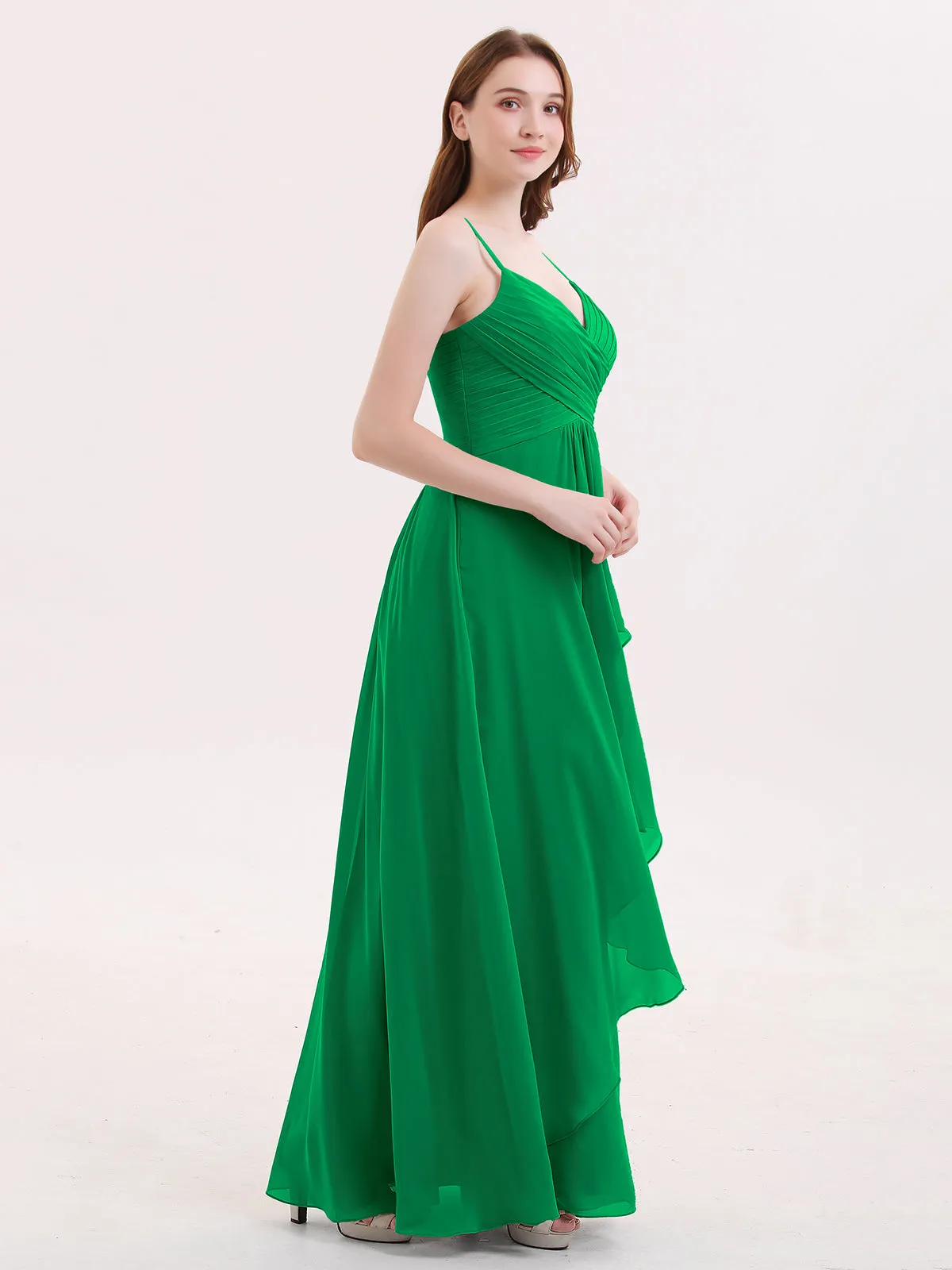 Chiffon Bridesmaid Dresses with Cascade Skirt-Emerald Plus Size