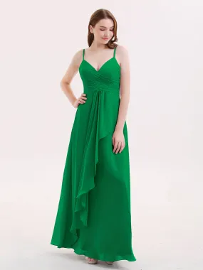 Chiffon Bridesmaid Dresses with Cascade Skirt-Emerald Plus Size