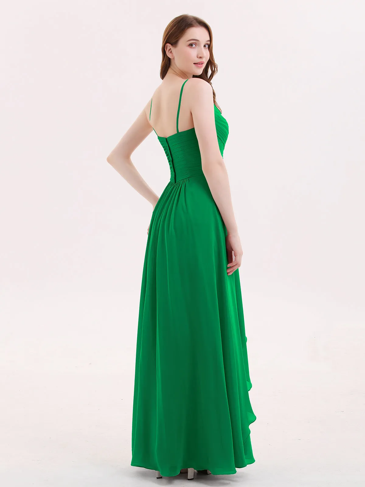 Chiffon Bridesmaid Dresses with Cascade Skirt-Emerald Plus Size