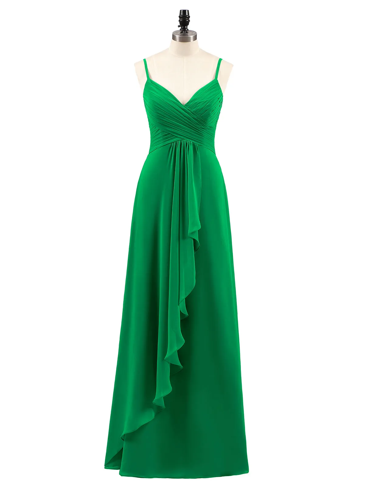 Chiffon Bridesmaid Dresses with Cascade Skirt-Emerald Plus Size