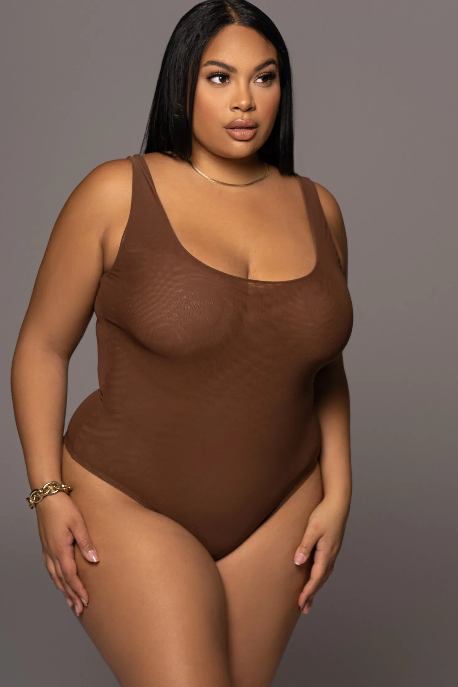 Chocolate Mesh Essentials Tank Bodysuit Undergarment