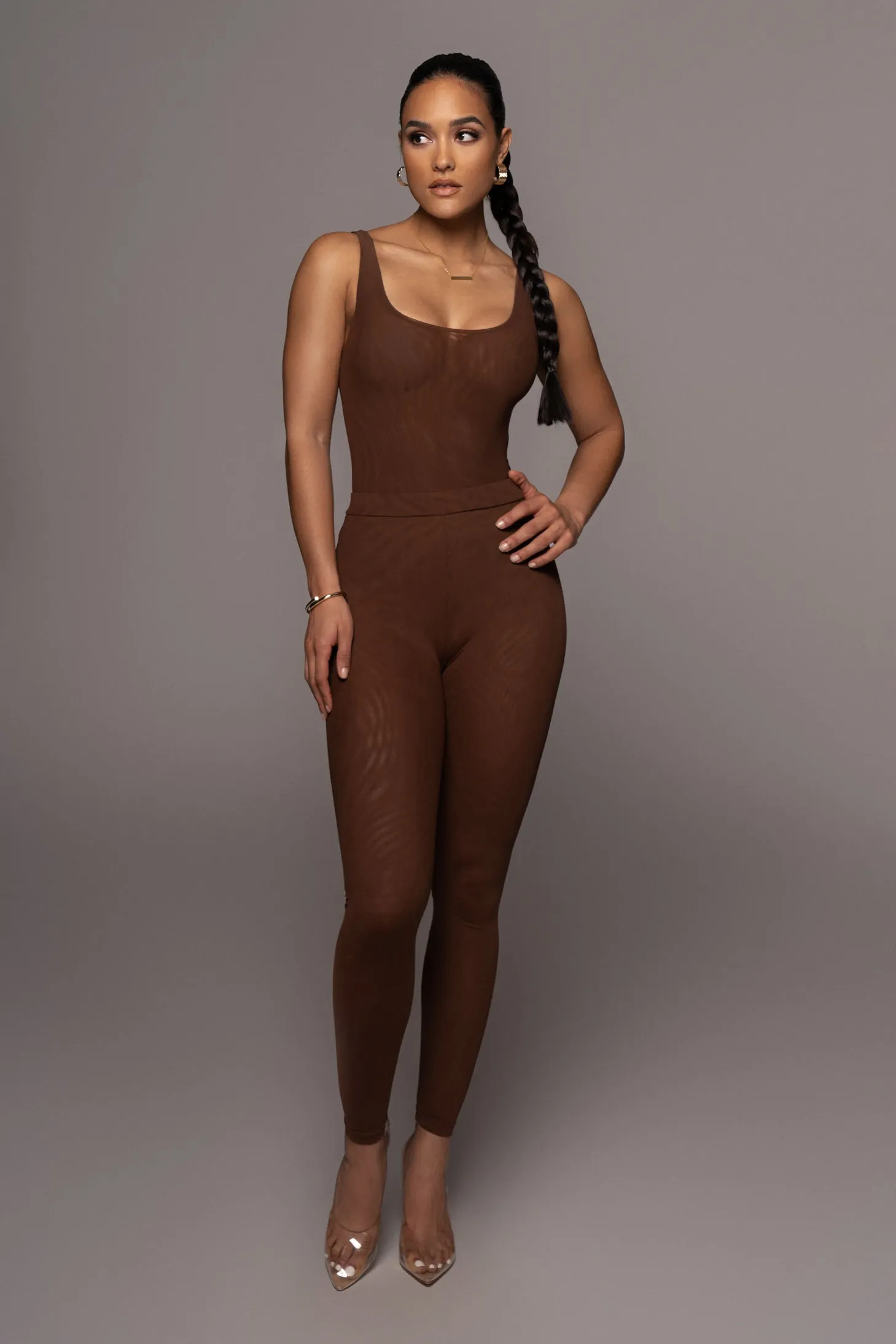 Chocolate Mesh Essentials Tank Bodysuit Undergarment