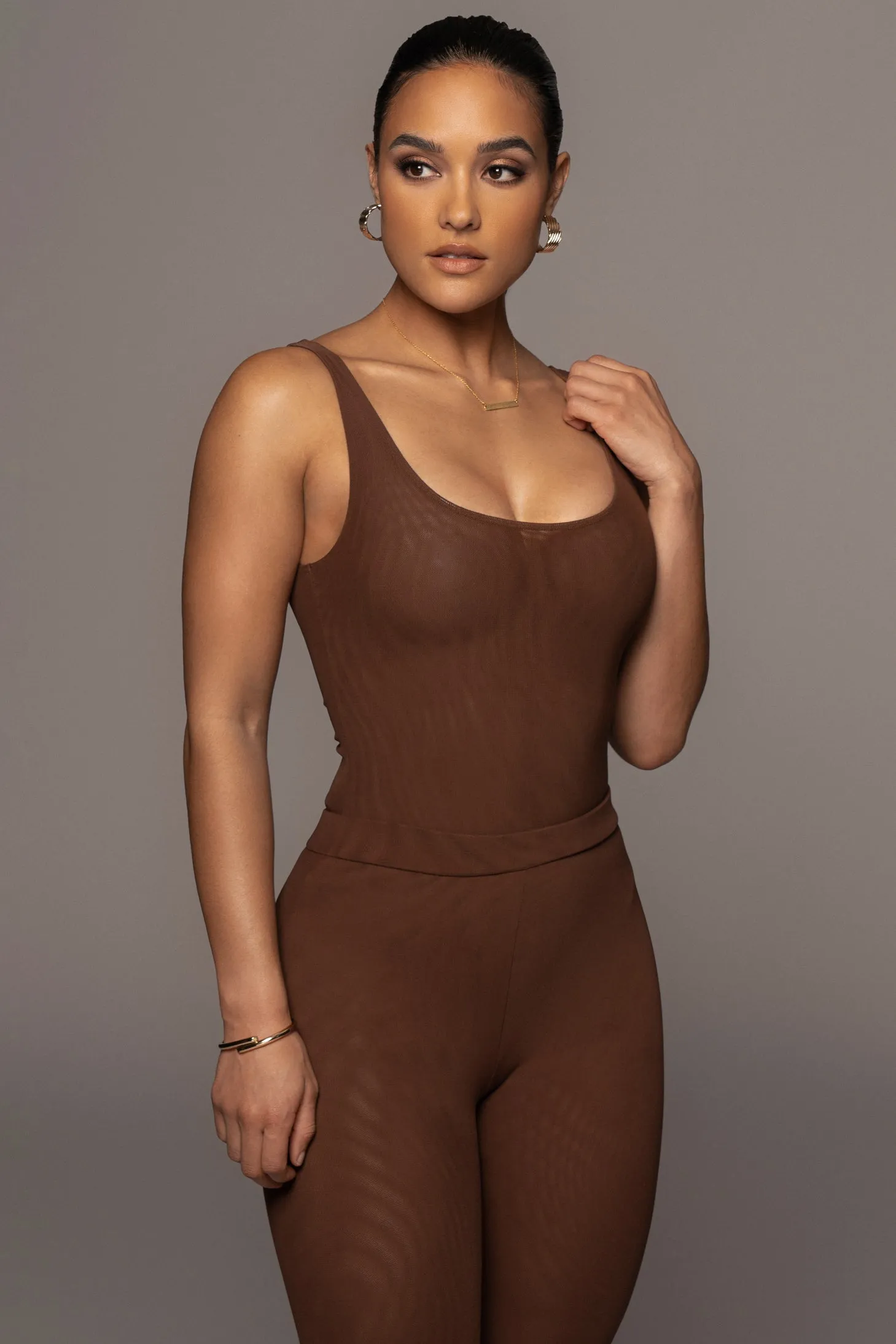 Chocolate Mesh Essentials Tank Bodysuit Undergarment