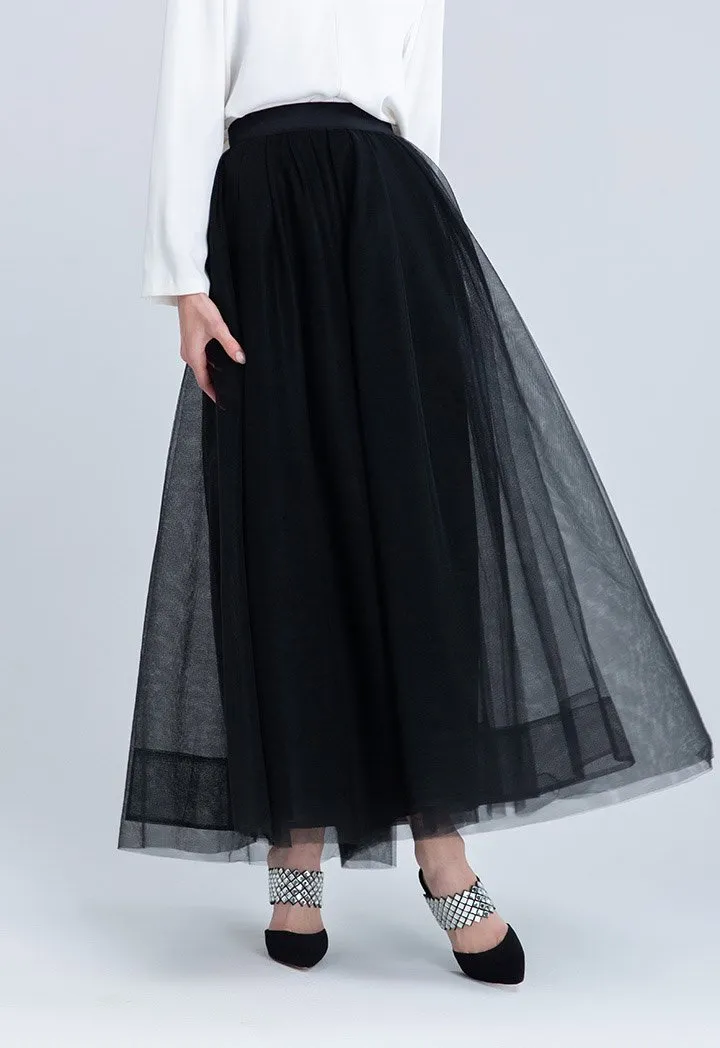 Choice Solid Color Multi Layer Tulle Organza Skirt Black