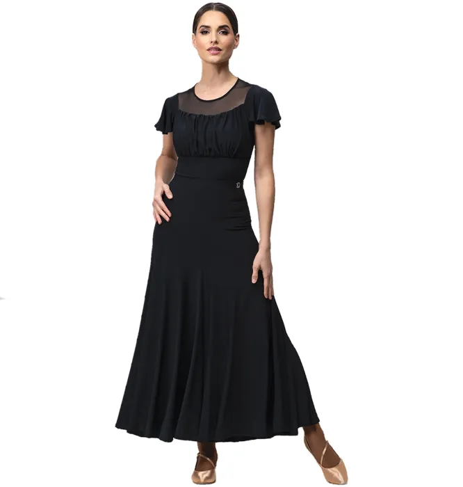 Chrisanne Clover CIA Long Black Ballroom Practice Skirt with Asymmetric Panel, Elastic Waistband, and Soft Hem PRA 953 in Stock