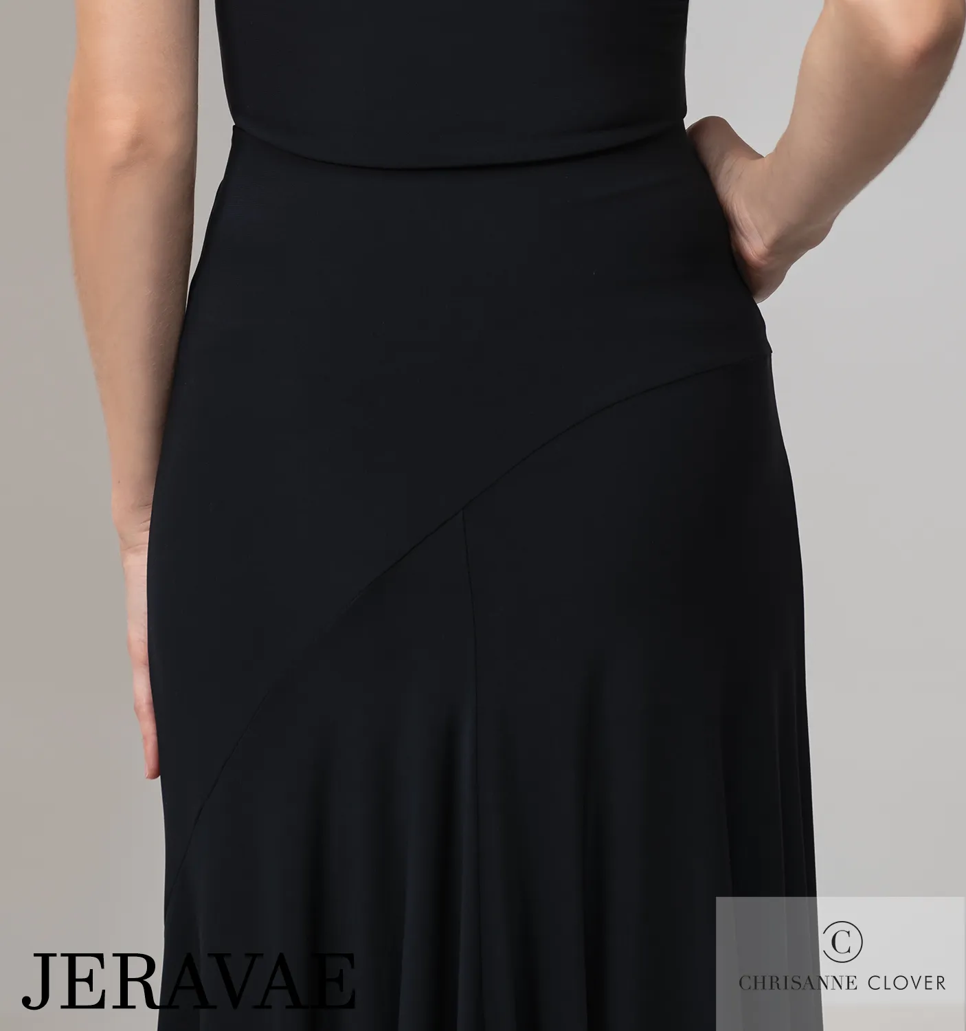 Chrisanne Clover CIA Long Black Ballroom Practice Skirt with Asymmetric Panel, Elastic Waistband, and Soft Hem PRA 953 in Stock