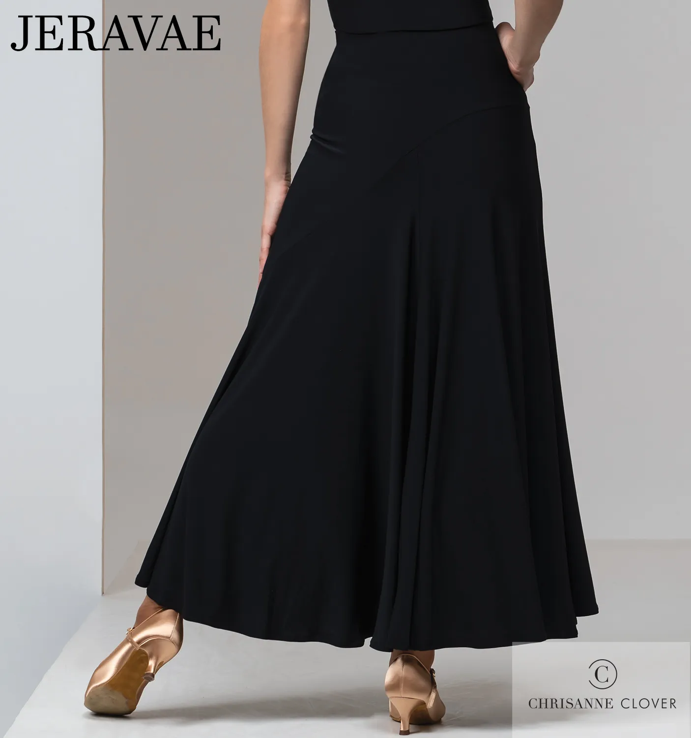 Chrisanne Clover CIA Long Black Ballroom Practice Skirt with Asymmetric Panel, Elastic Waistband, and Soft Hem PRA 953 in Stock