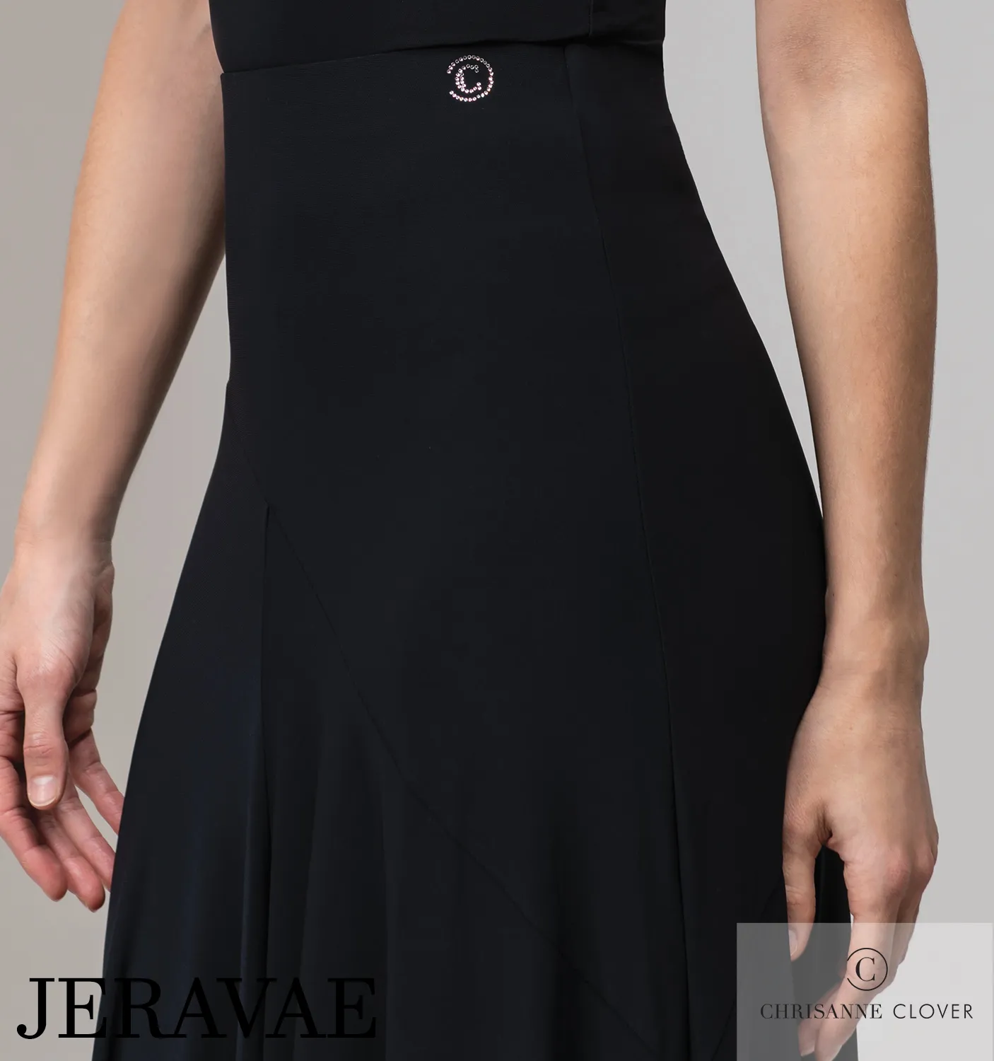 Chrisanne Clover CIA Long Black Ballroom Practice Skirt with Asymmetric Panel, Elastic Waistband, and Soft Hem PRA 953 in Stock