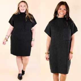 City Sights Cap Sleeve Sweater Dress in Charcoal Black