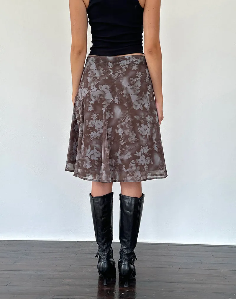 Clarita Midi Skirt in Botanical Shadow Brown