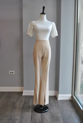 CLEARANCE - BEIGE HIGH WAISTED PANTS WITH OPEN FRONT