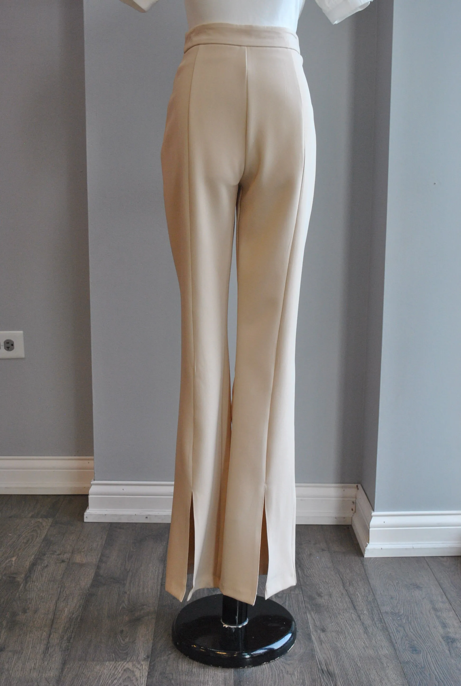 CLEARANCE - BEIGE HIGH WAISTED PANTS WITH OPEN FRONT