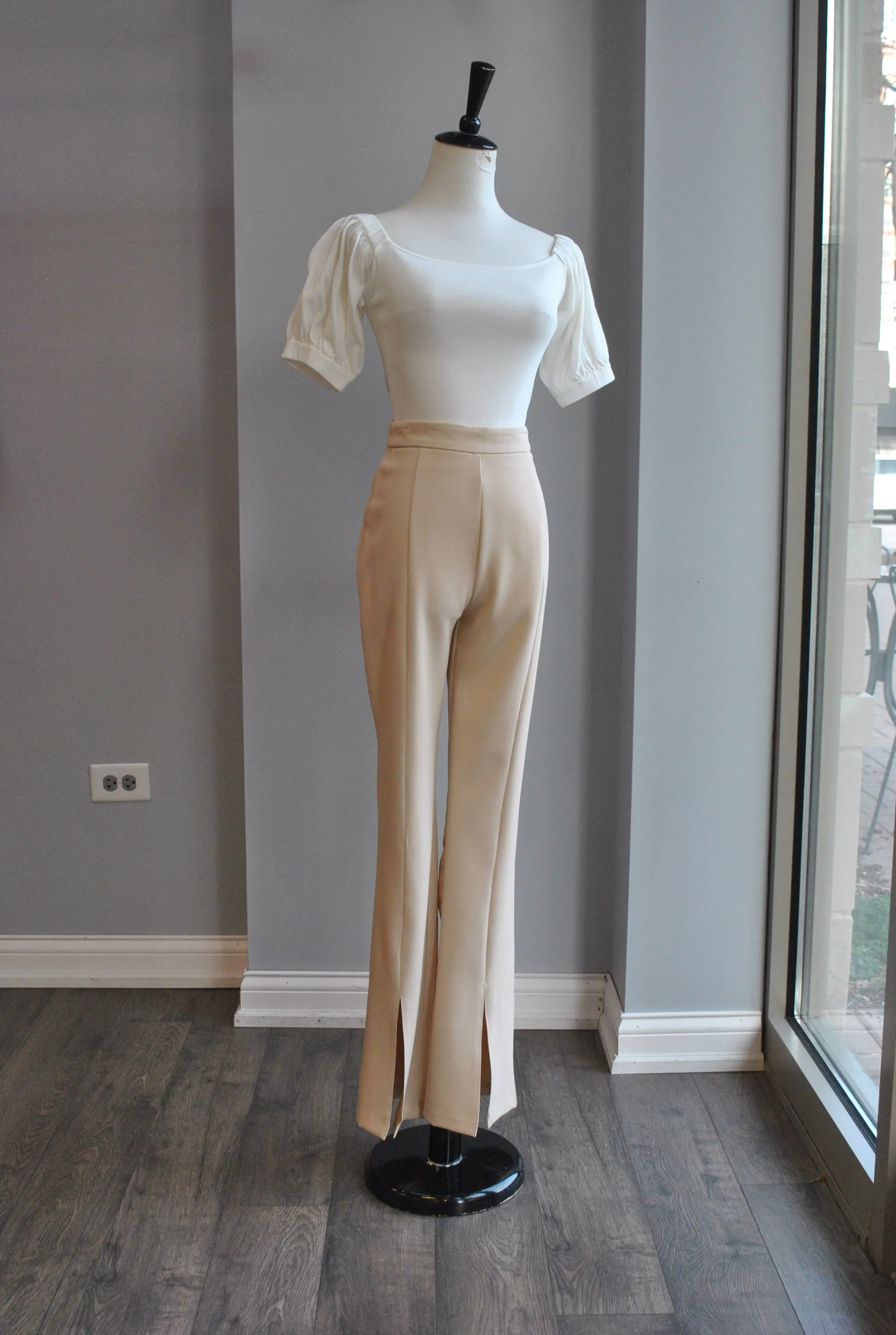 CLEARANCE - BEIGE HIGH WAISTED PANTS WITH OPEN FRONT