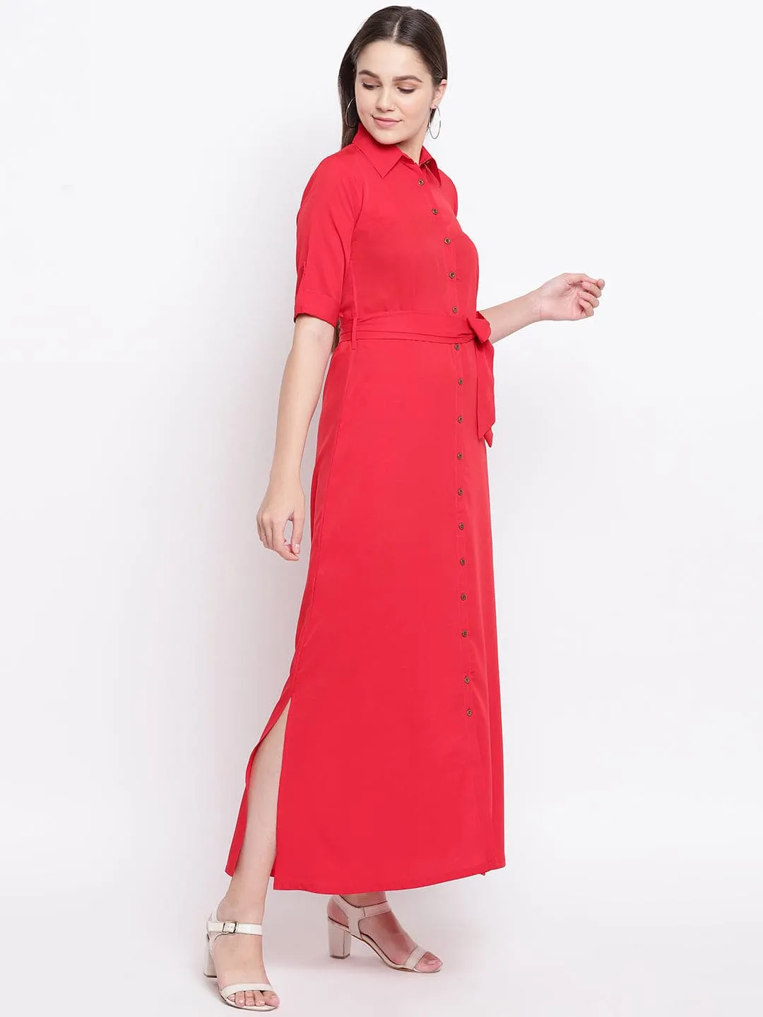 Collar Buttoned Down Shirt Maxi Dress