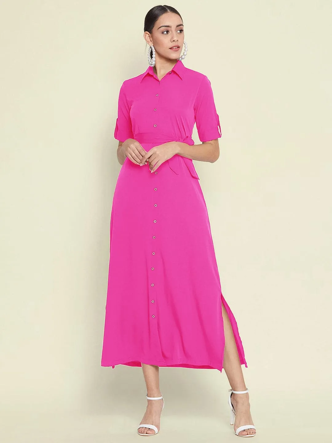 Collar Buttoned Down Shirt Maxi Dress