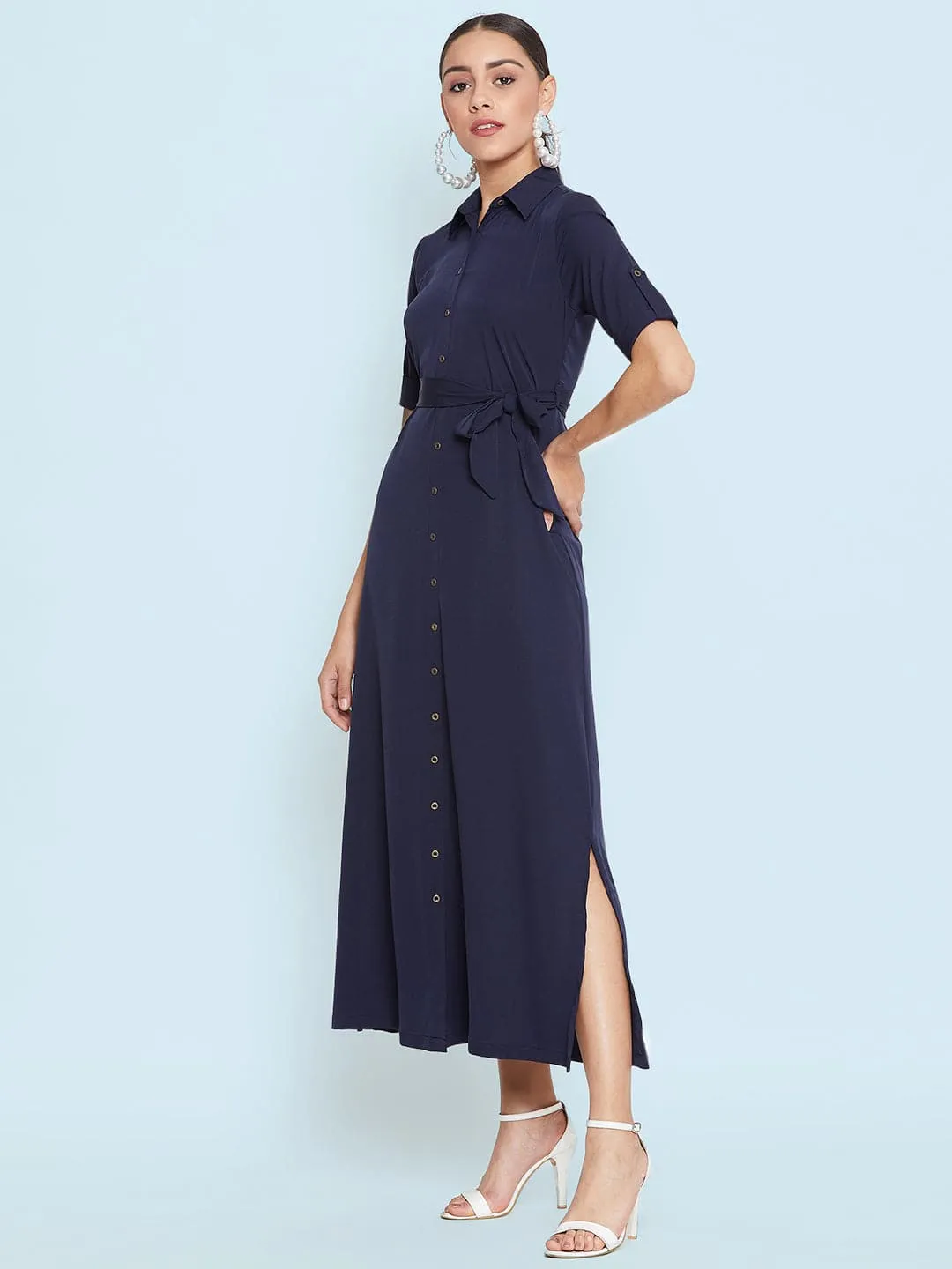 Collar Buttoned Down Shirt Maxi Dress