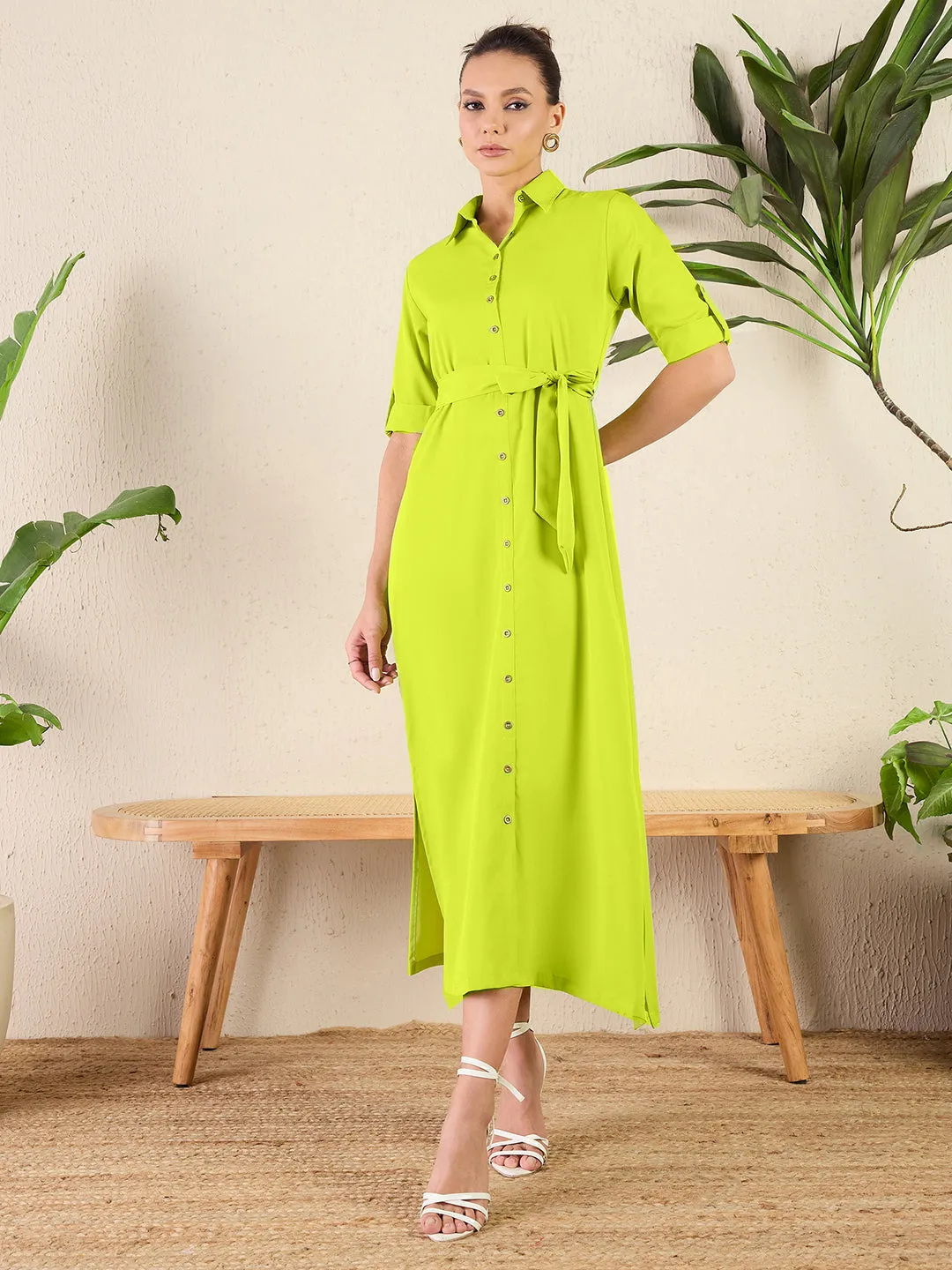 Collar Buttoned Down Shirt Maxi Dress