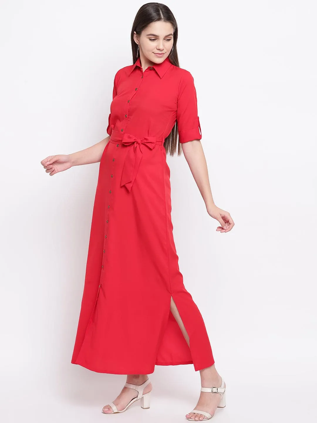 Collar Buttoned Down Shirt Maxi Dress