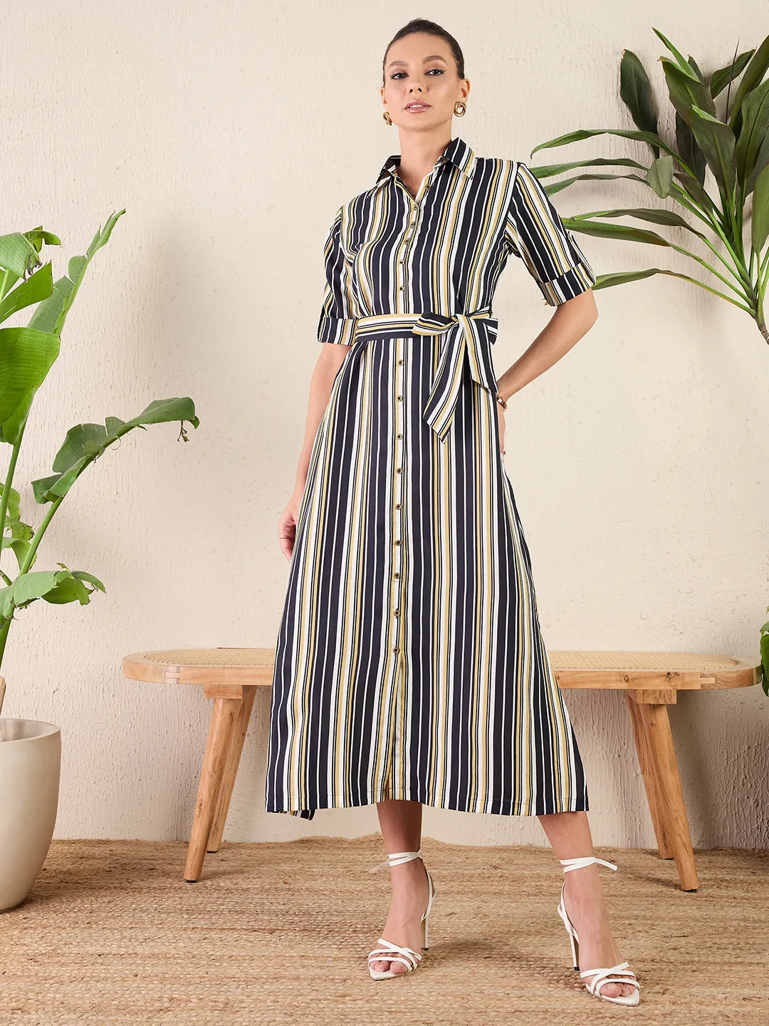 Collar Buttoned Down Shirt Maxi Dress