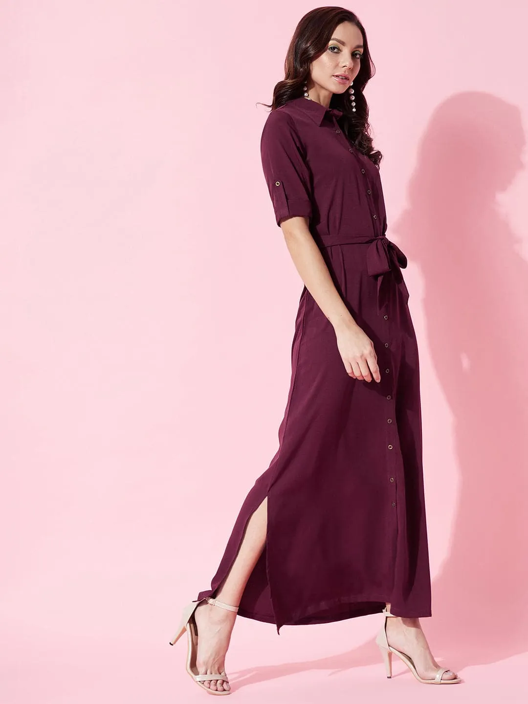 Collar Buttoned Down Shirt Maxi Dress