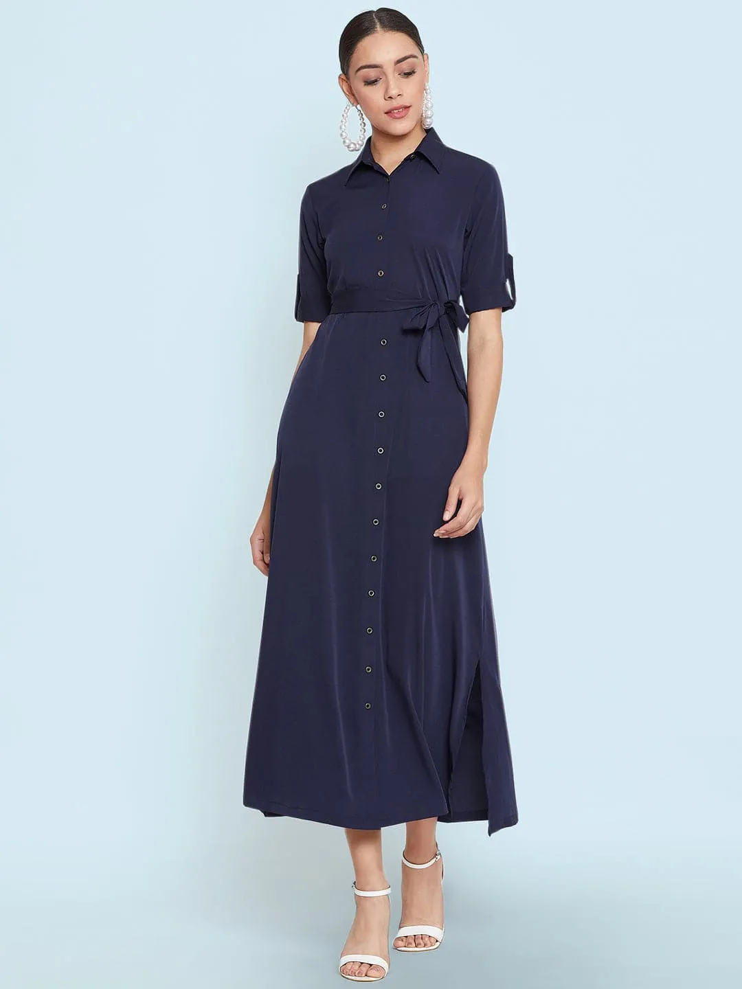 Collar Buttoned Down Shirt Maxi Dress