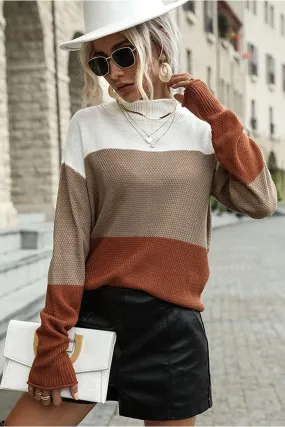 COLOR BLOCK CASUAL TUNIC SWEATER