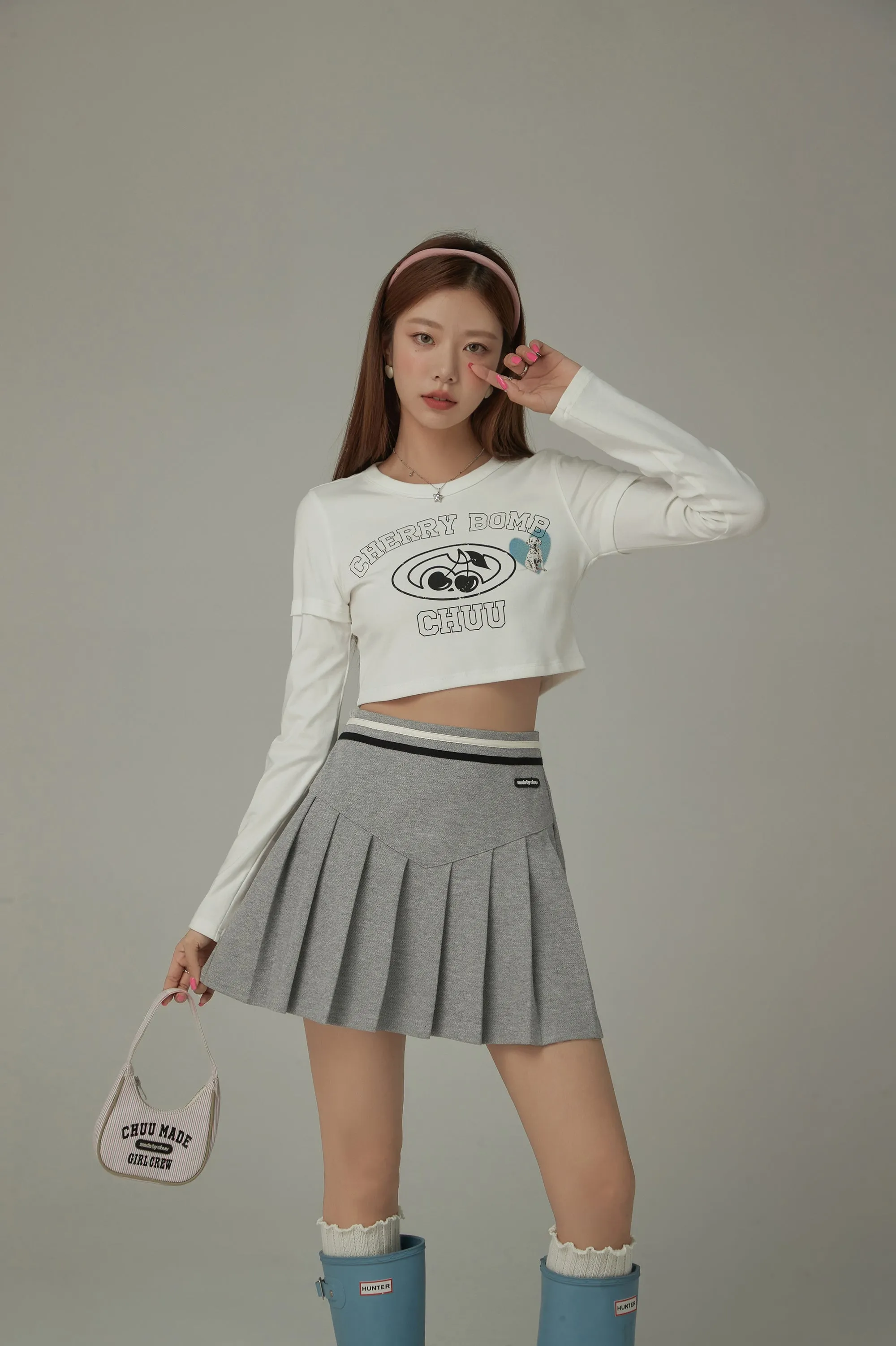 Color Line Pleated Sporty Mini Skirt