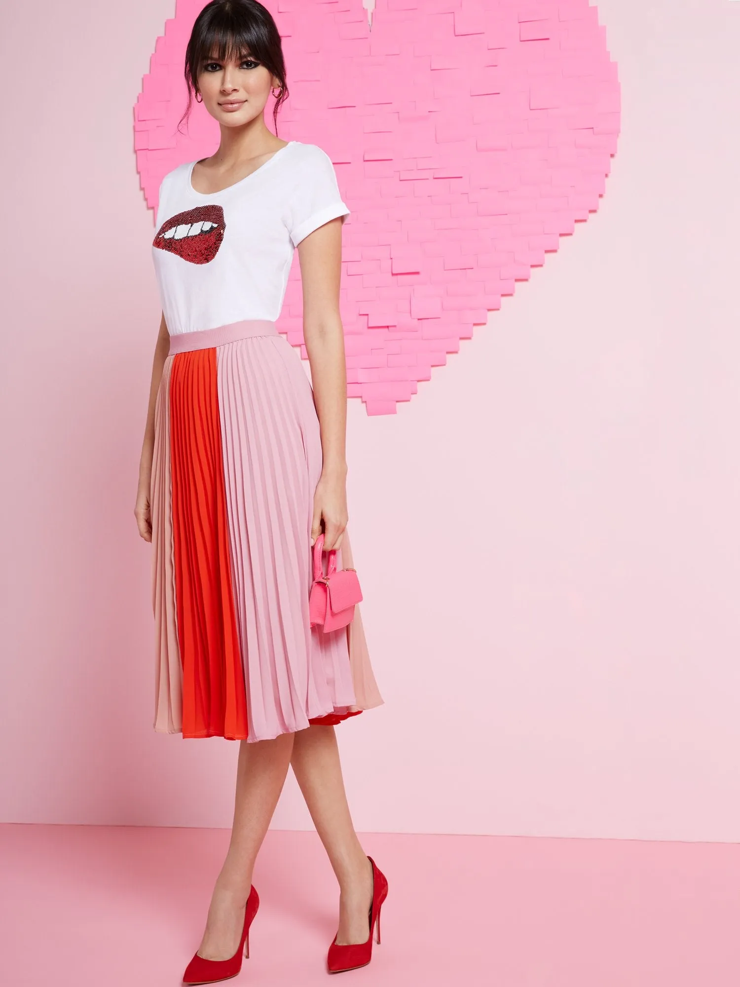 Colorblock Pleated Midi Skirt