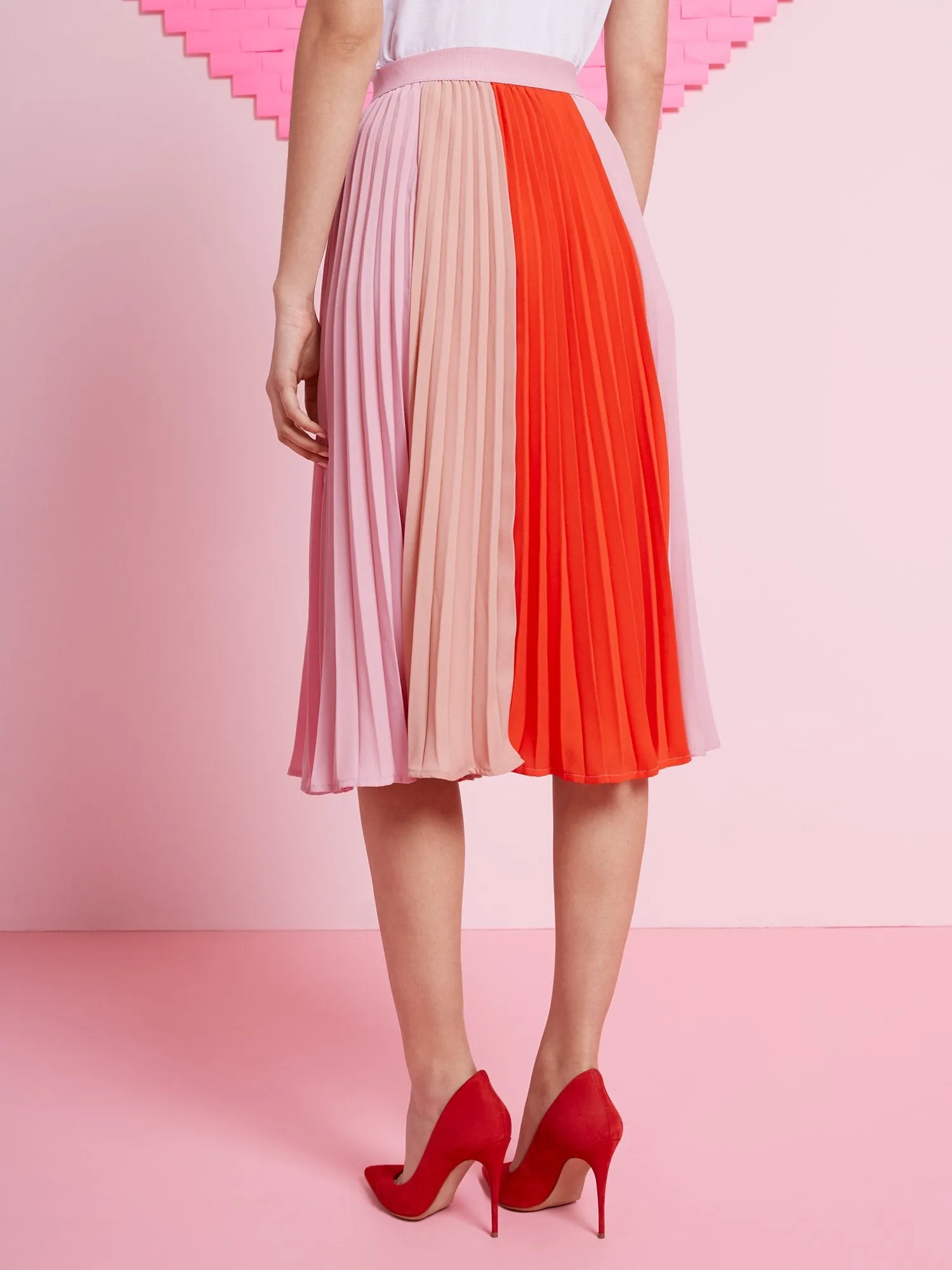 Colorblock Pleated Midi Skirt