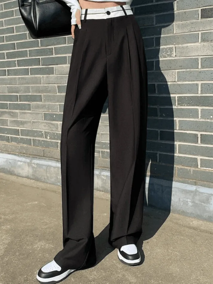 Contrast Waist Pleated Tailored Pants