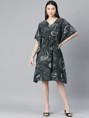 Cottinfab Women Floral Print Kimono Sleeve Crepe Kaftan Dress