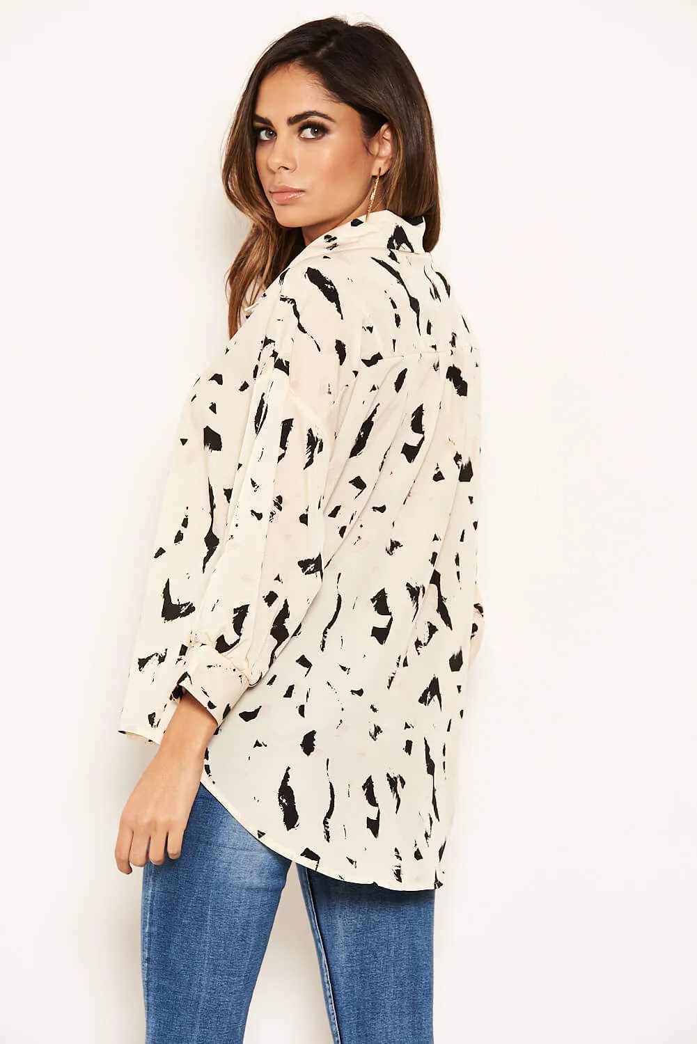 Cream Abstract Print Shirt