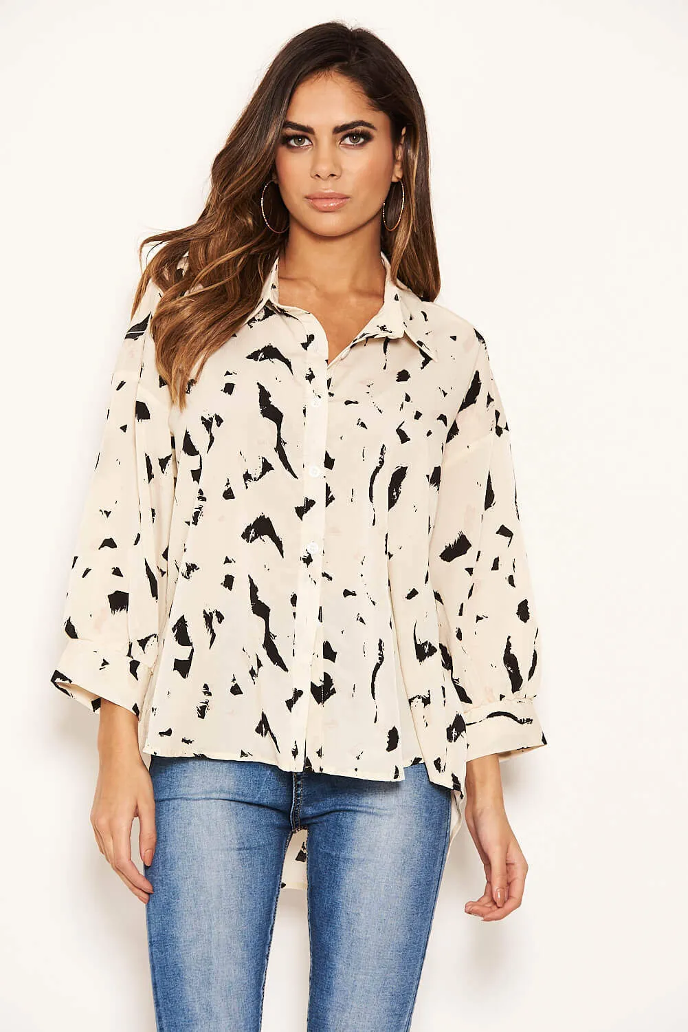 Cream Abstract Print Shirt