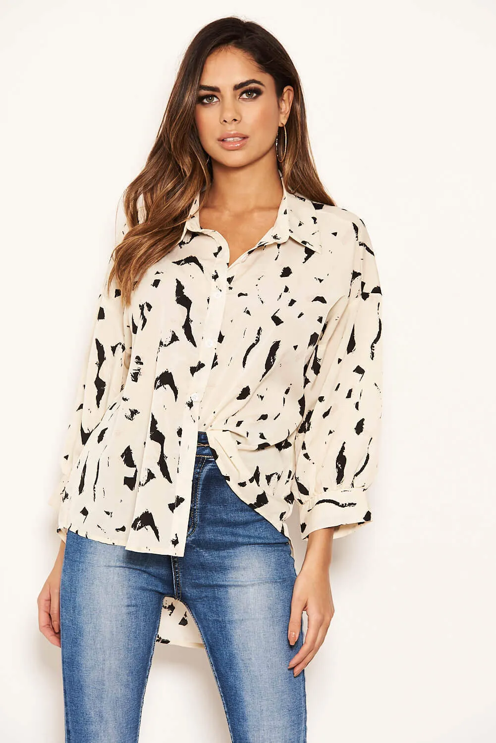 Cream Abstract Print Shirt