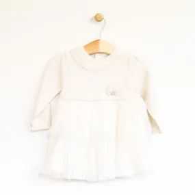 Cream Knit and Pleated Tulle Dress