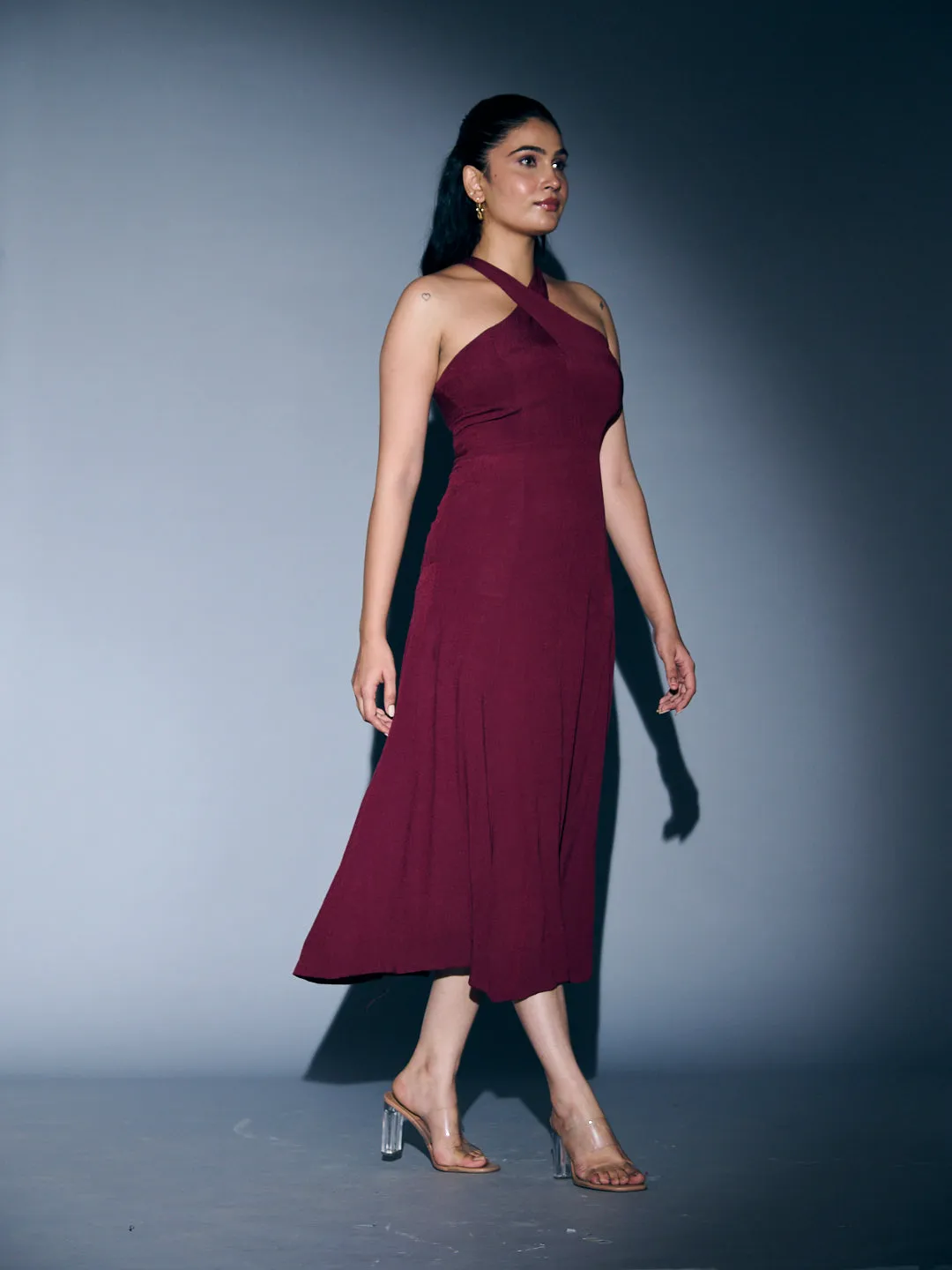 CROSSNECK CREPE MAXI DRESS