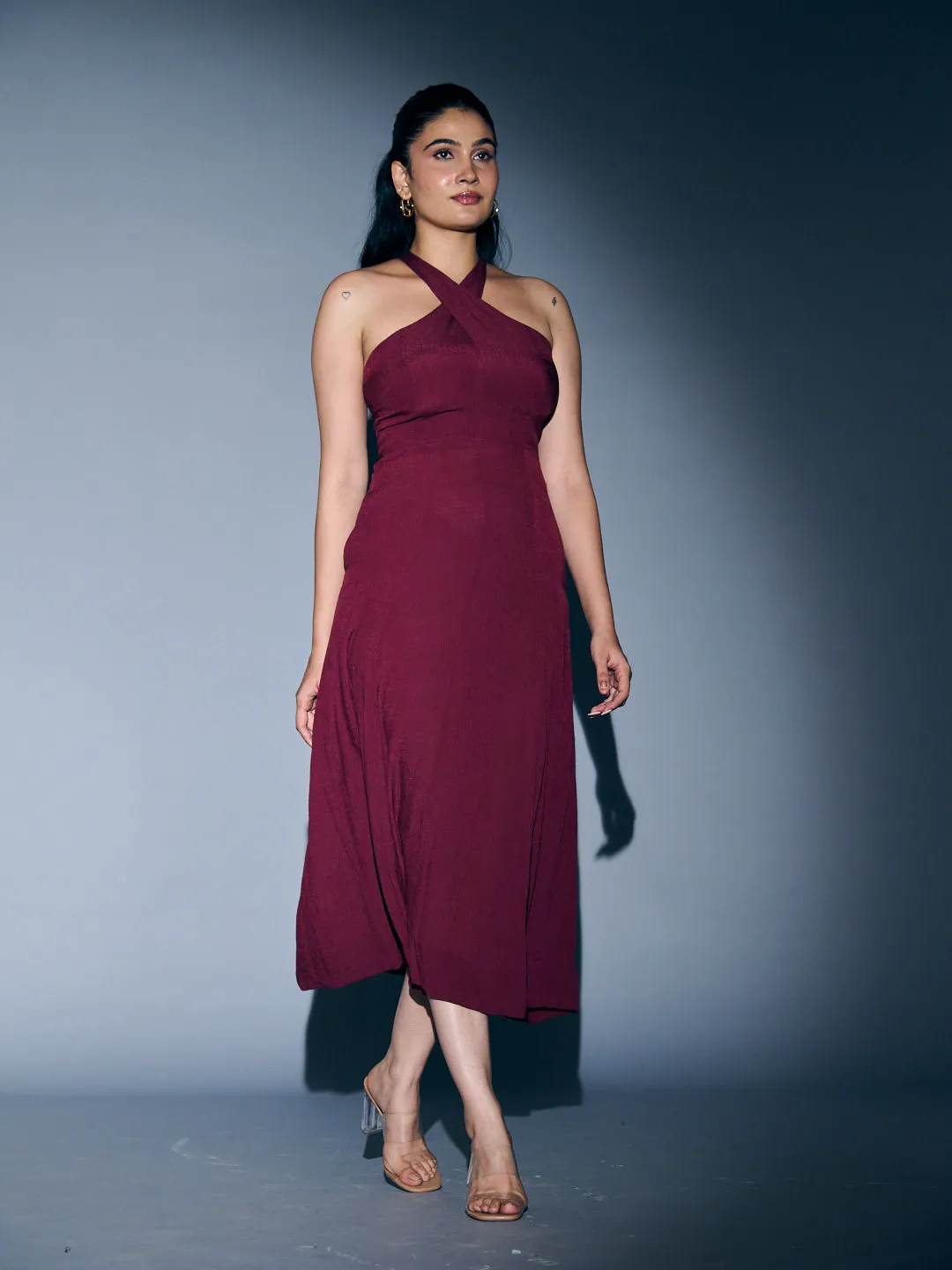 CROSSNECK CREPE MAXI DRESS