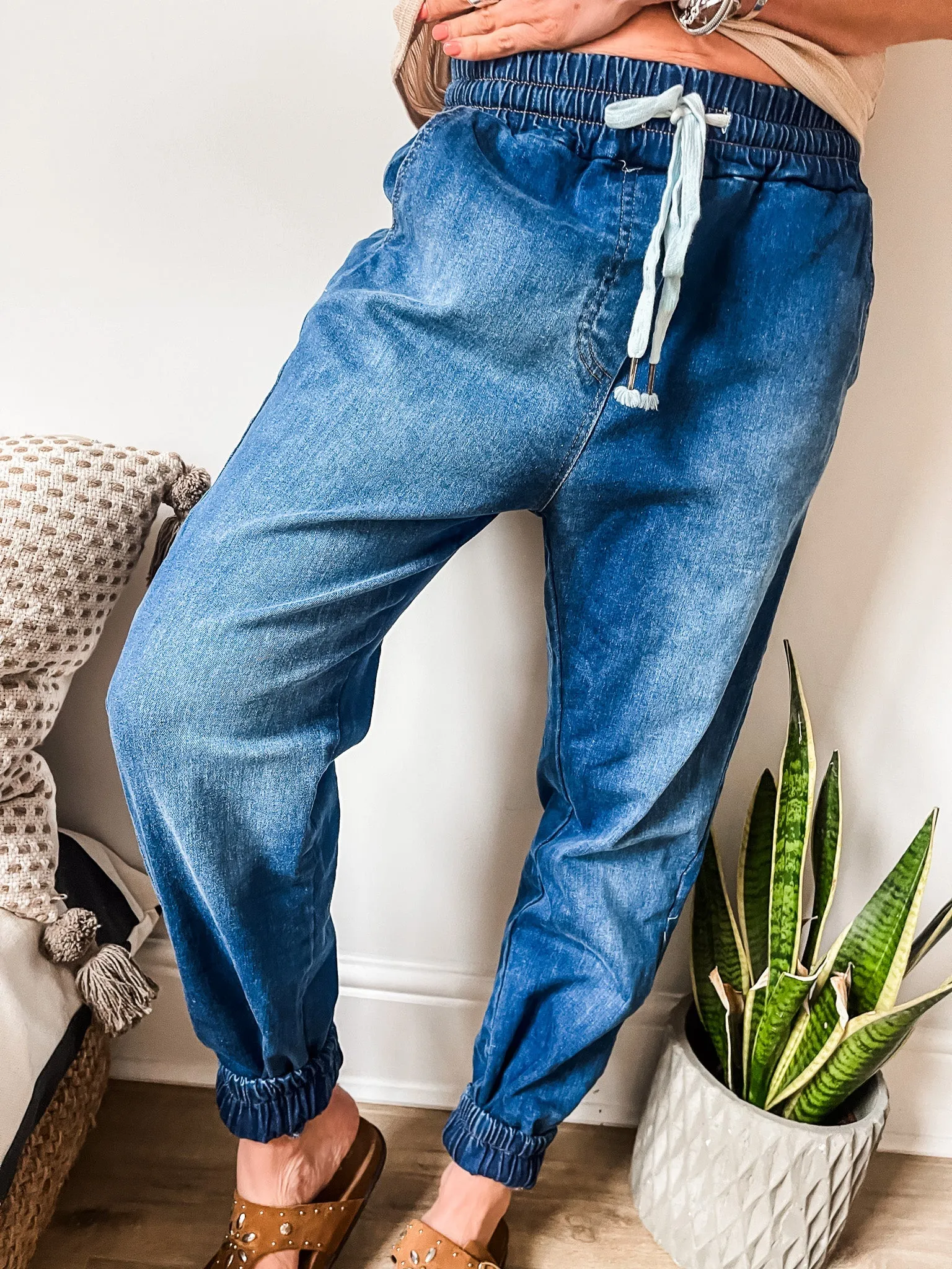 Cuffed Denim Joggers