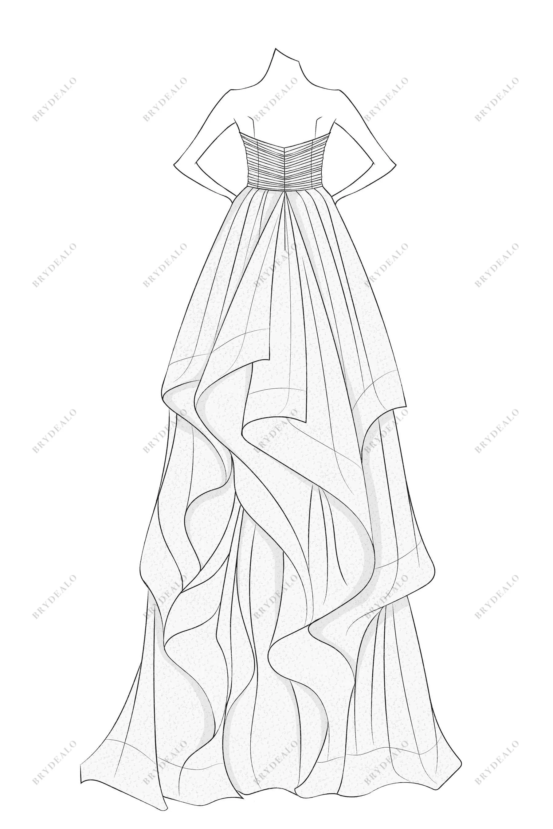 Custom Pleated Sweetheart Neck Ruffled Floor Length Wedding Dress Sketch