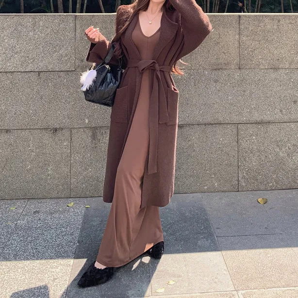 Deep V-Neck Pile Pleated Dress Lapel Cardigan Sweater Coat